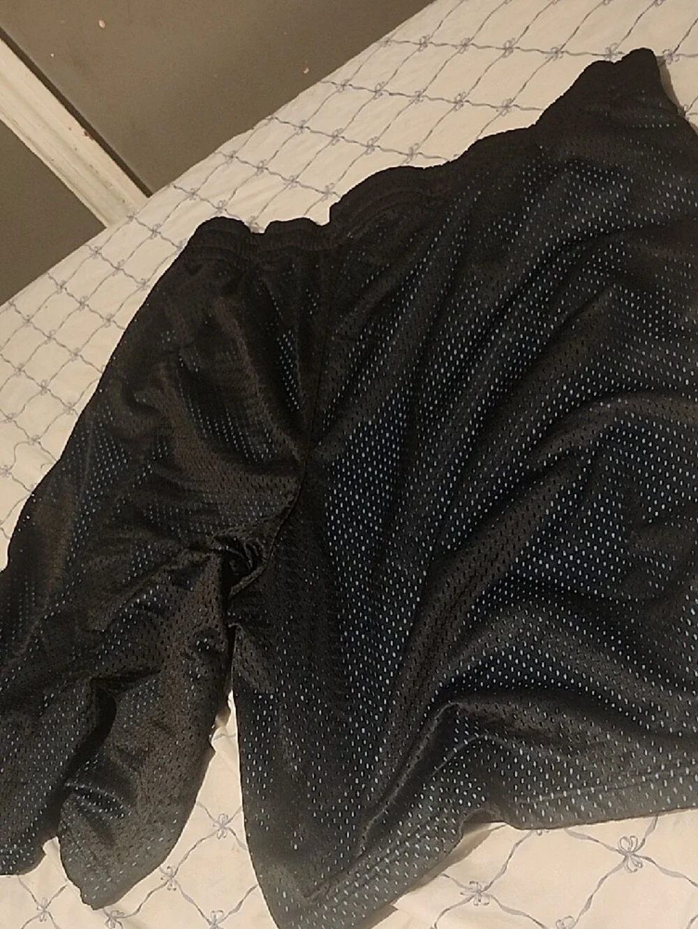 Men's Black Mesh Athletic Shorts with Blue Trim